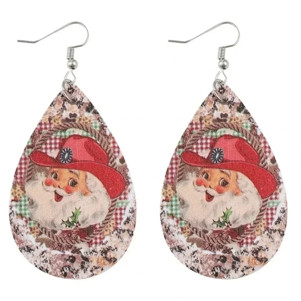 Yehaw! It’s Christmas! Faux Leather Cowboy Santa Earrings